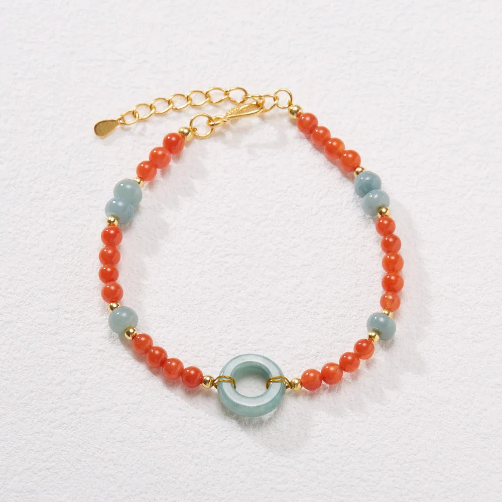 Natural South Red agate adjustable bracelet with geometric beads and safety buckle
