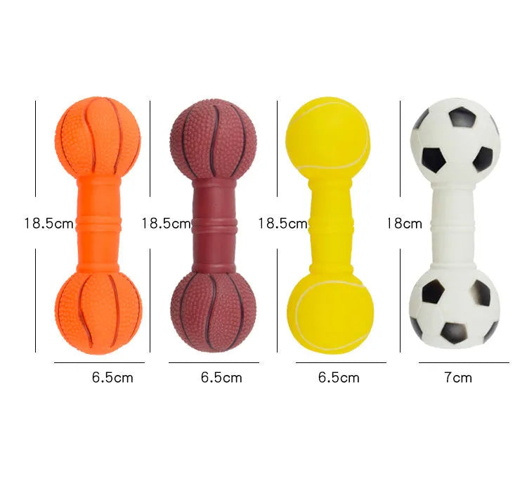 PVC football dumbbell shaped dog chew toy in yellow with squeaker