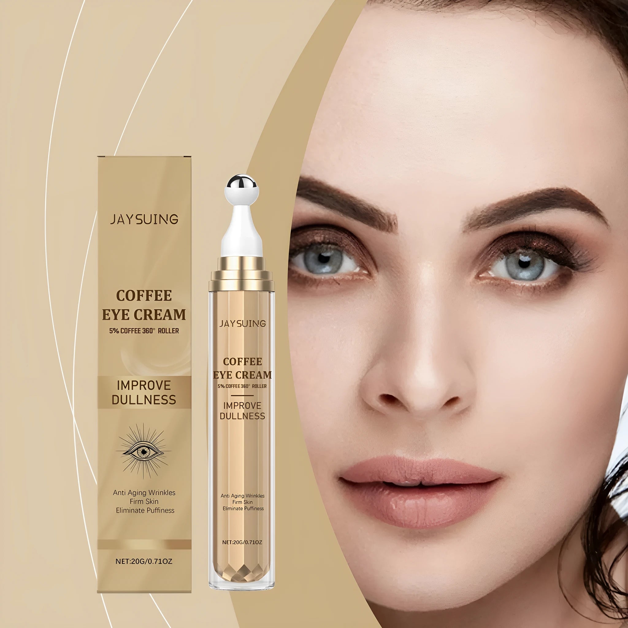 20g jar of Caffeine Firming Eye Cream for under-eye application.