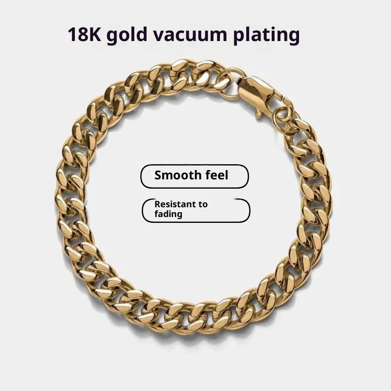 Stainless steel Cuban link chain bracelet in polished silver finish, 8mm width