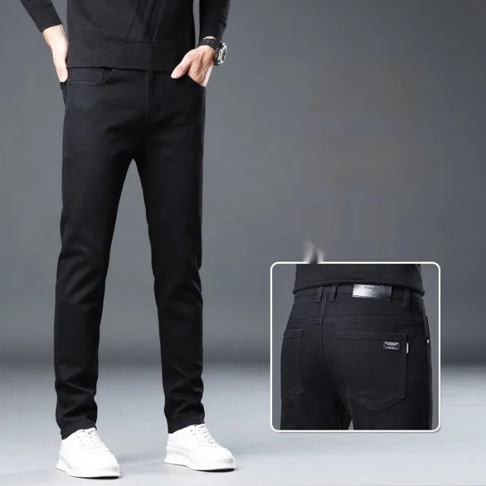 Men's stretch slim straight jeans cotton non-iron zipper fly two colours straight-leg style