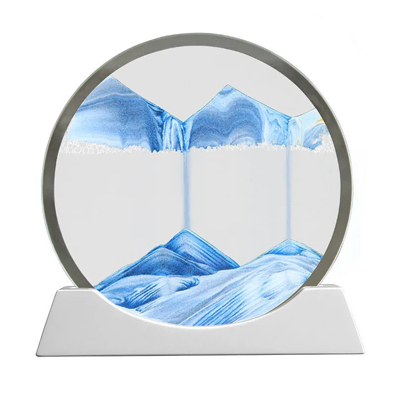 Modern abstract quicksand painting desktop night lamp with rotary base on a wooden table.