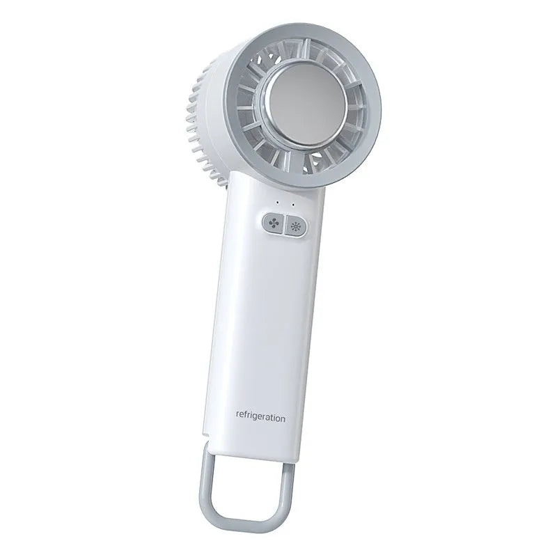 White handheld turbo jet fan with brushless motor showing touch controls and compact design