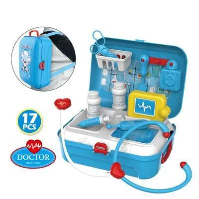 17PCS children pretend play doctor toy set in ABS plastic with medical backpack carry case