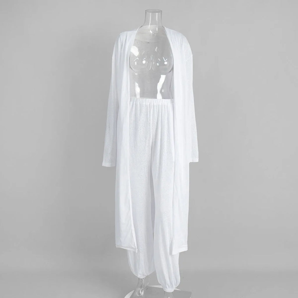 Women's shawl harem pants pajama set in white, viscose blend, long sleeve