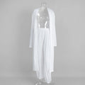 Women's shawl harem pants pajama set in white, viscose blend, long sleeve