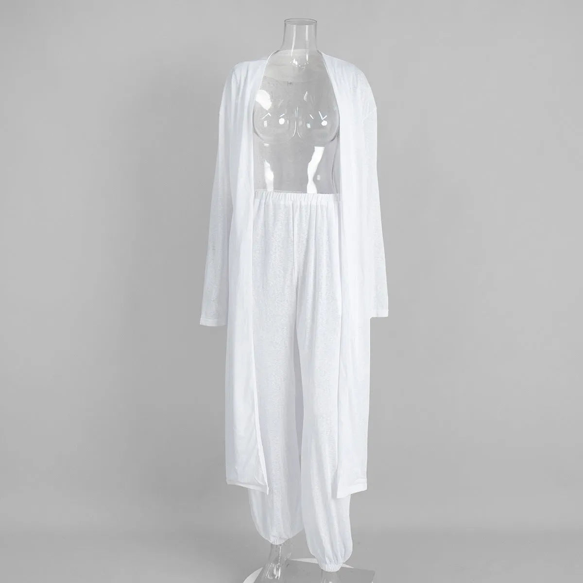 Women's shawl harem pants pajama set in white, viscose blend, long sleeve