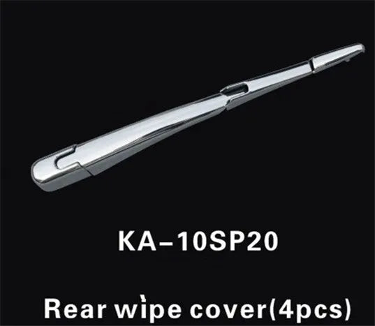 Four silvery ABS plastic rear window wiper cover trims for a 2010 Hyundai.