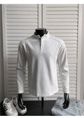 Men's patchwork stand-up collar polo shirt in cotton fabric with asymmetric design