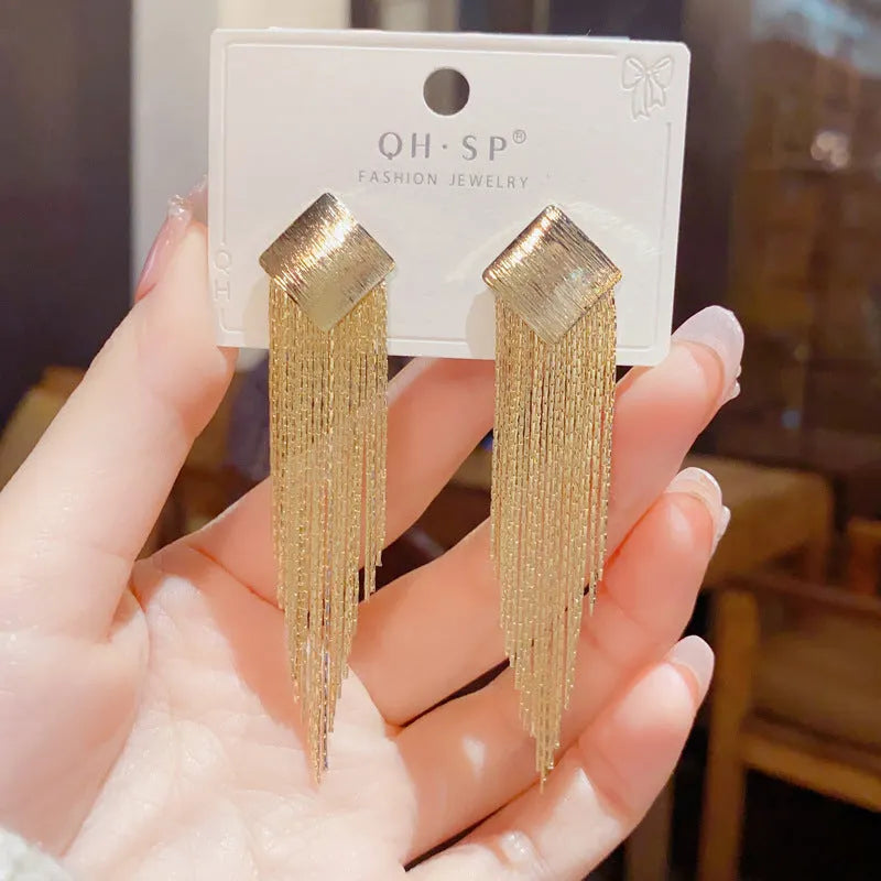 Copper geometric tassel earrings with real gold colour retention for women – simple style