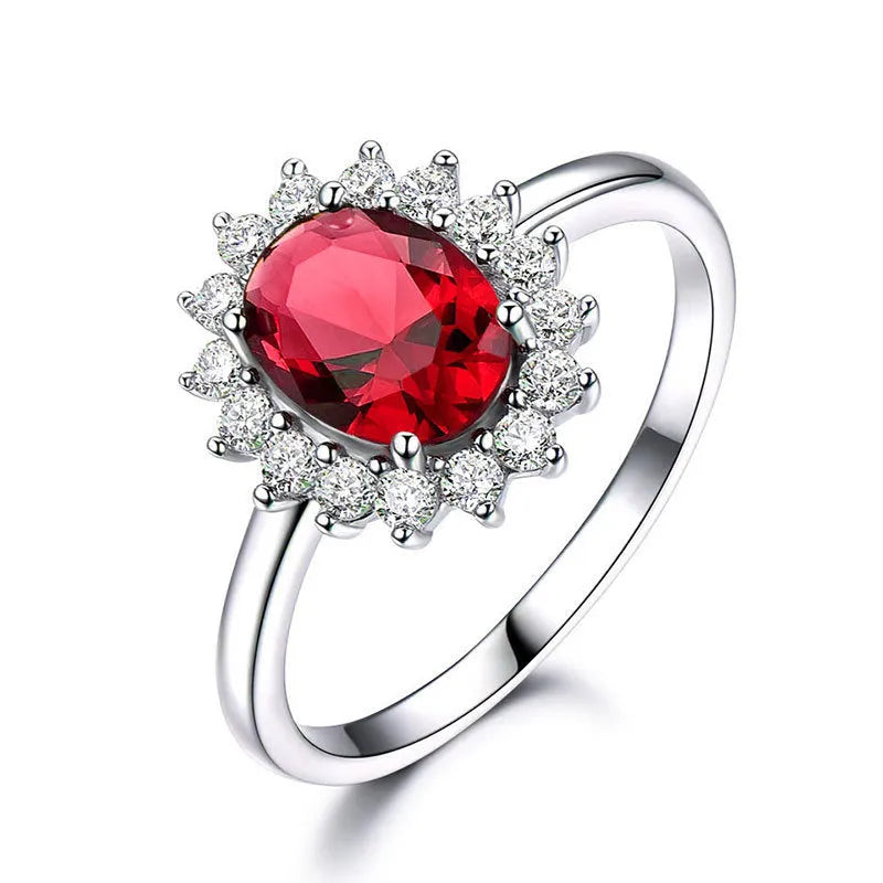 Women's electroplated copper ring with zircon flower inlay in green, pomegranate red or sapphire blue colour