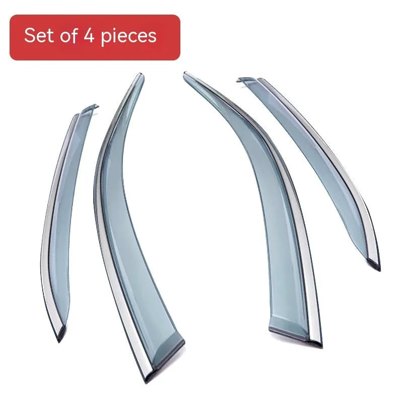 Four PVC rain visors for Jeep Wrangler side windows, compatible with 2007-2021 models without highlight strips