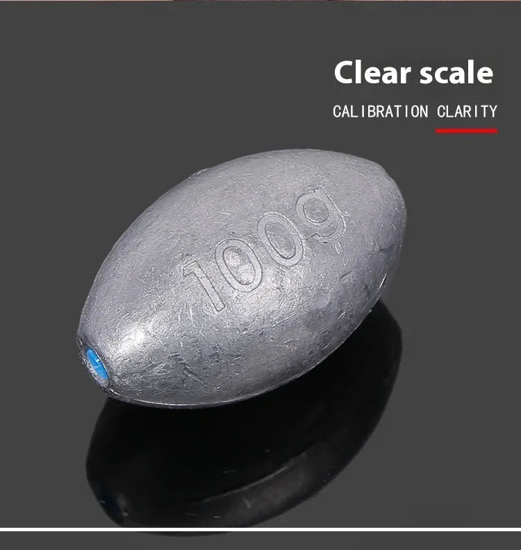Tongxin lead fishing sinker with scale pattern, rugby shape, in weights from 10g to 150g