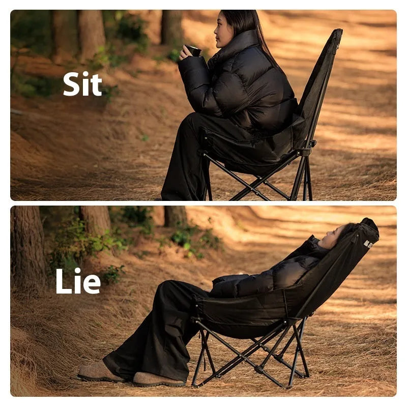Night black Oxford cloth folding camping chair in moon chair design