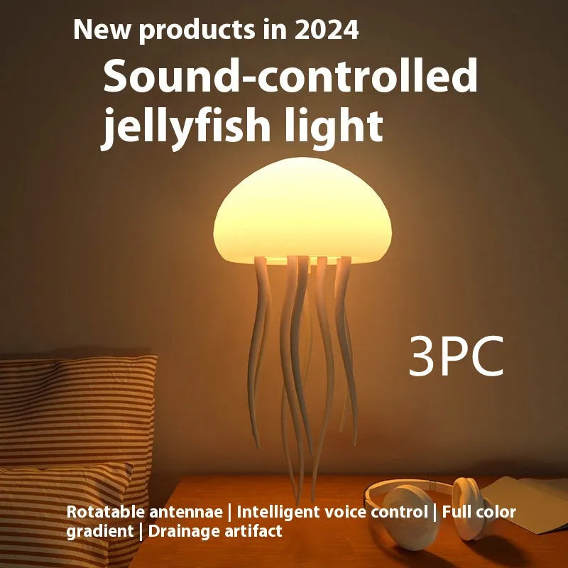 Jellyfish-shaped LED mood lamp with adjustable tentacles and colour-changing bubble effects