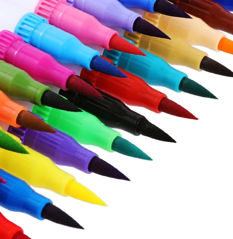 Set of 48 watercolour pens with plastic casings arranged in a case, showcasing a variety of colours for art projects.