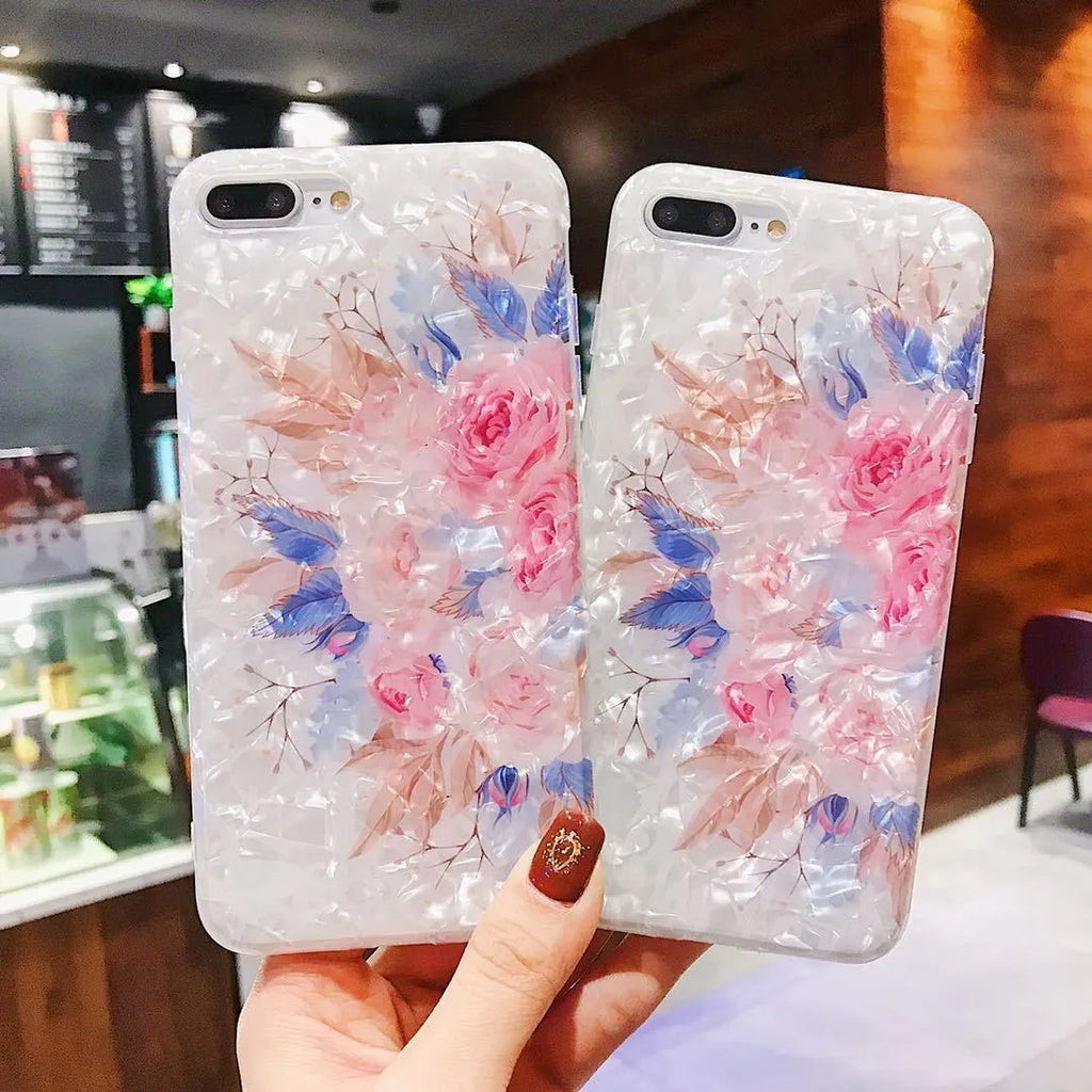 Dream Shell soft TPU iPhone case with a brown rose flower pattern on the back