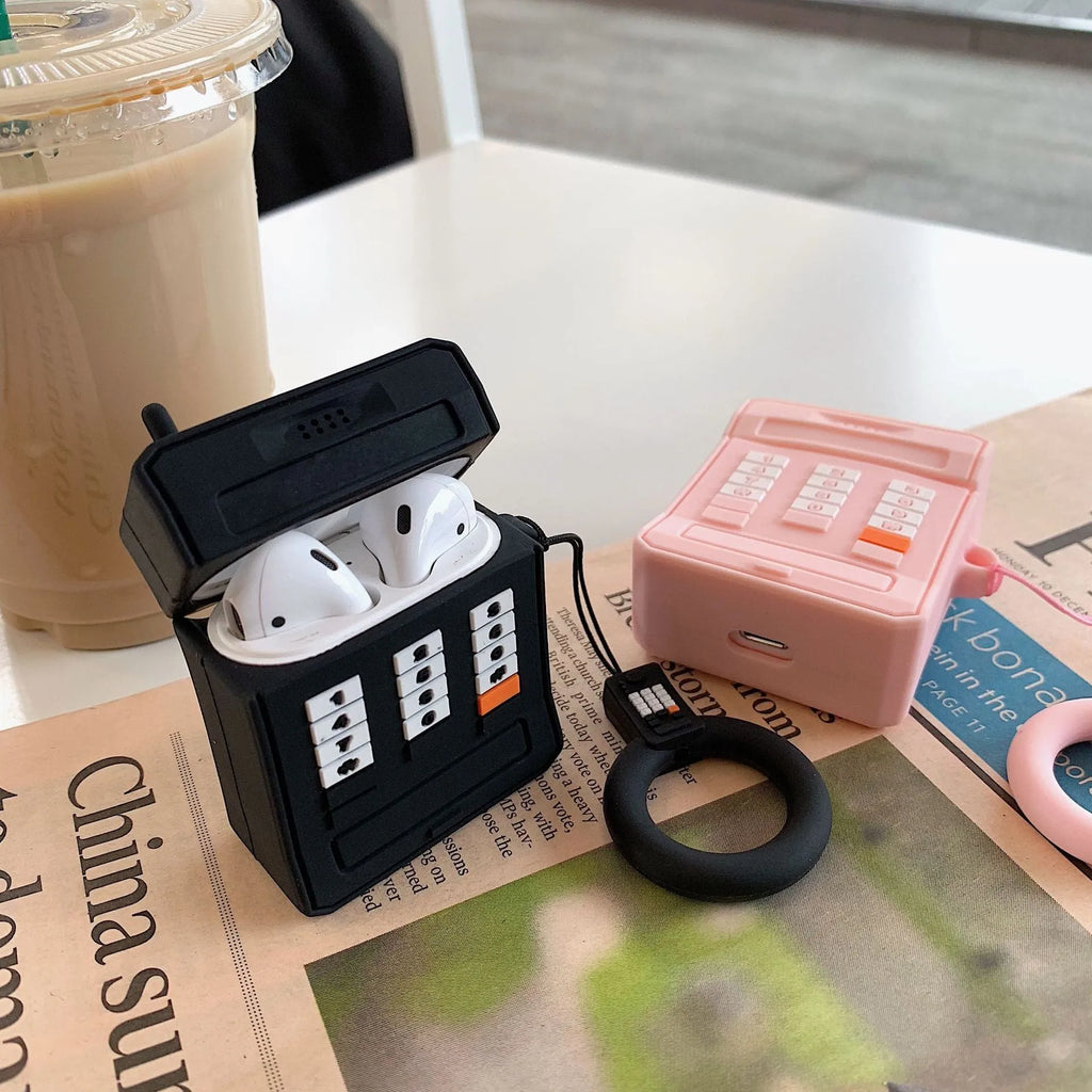 Silicone AirPods case for 1st and 2nd generation in pink or black, anti-knock cartoon cover