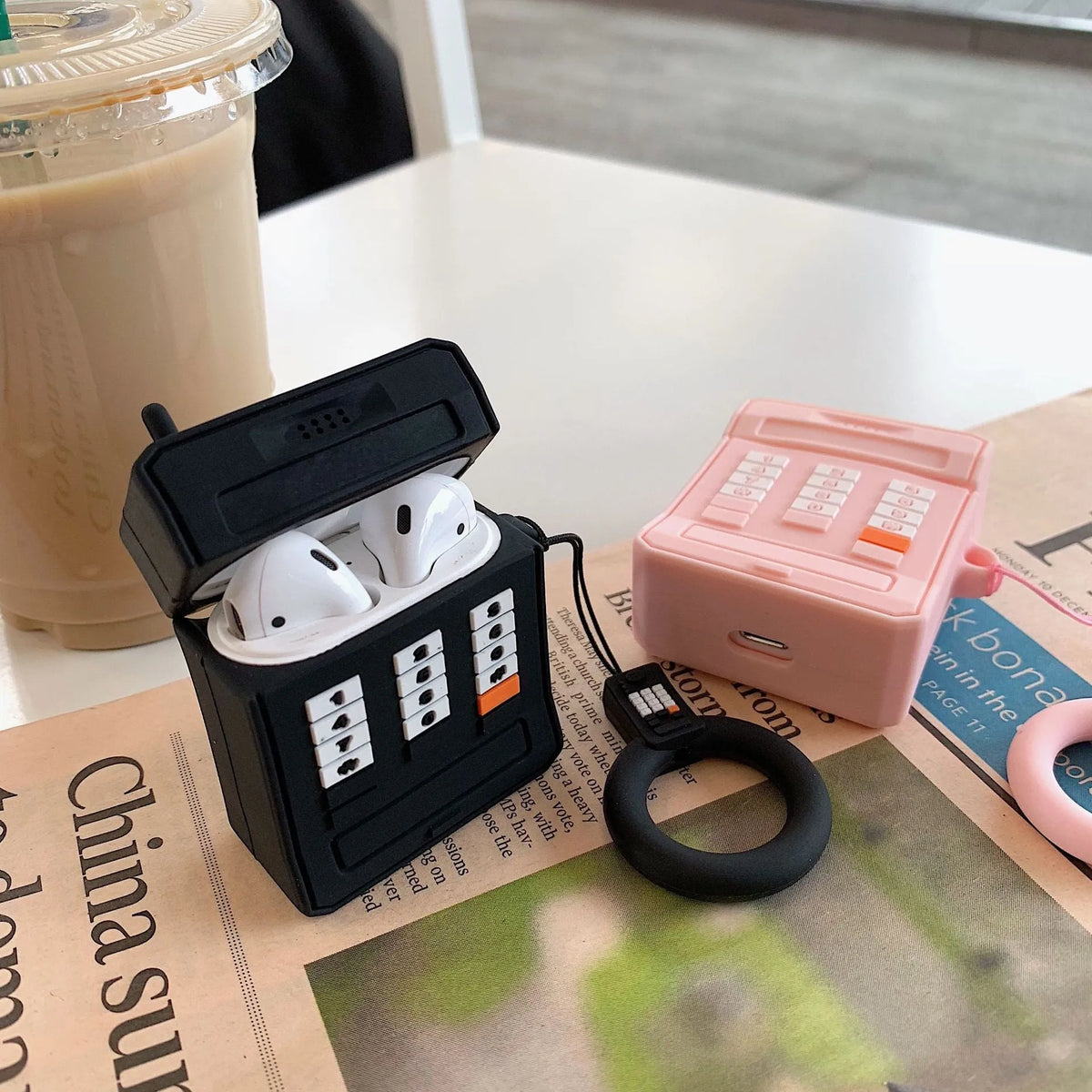 Silicone AirPods case for 1st and 2nd generation in pink or black, anti-knock cartoon cover