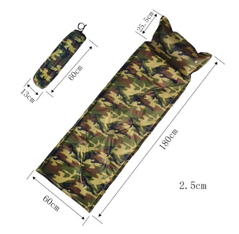Camo auto inflatable cushion with pillow for camping in digital camo pattern