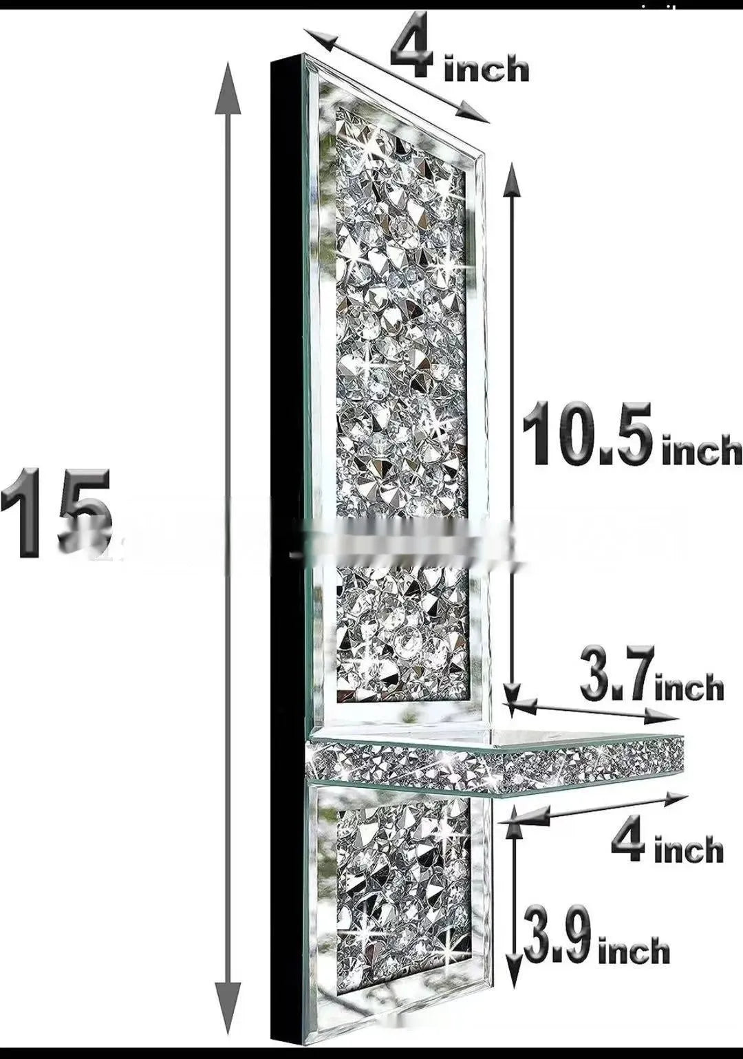 Silver mirror glass wall candle holders pair, modern style, 38cm tall