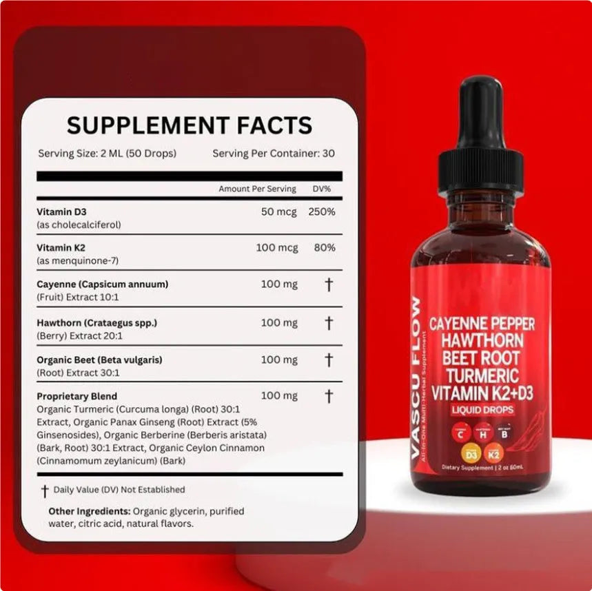 Vitamin D3 K2 Hawthorn Fruit supplement liquid drops in 60ml bottle with dropper