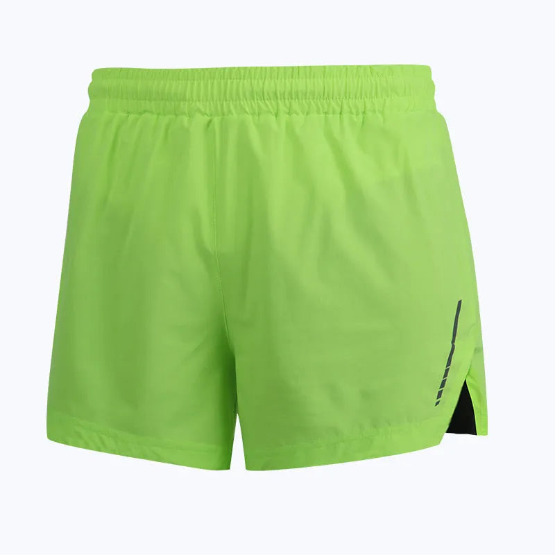 Casual grey quick-drying polyester running shorts for men and women on a size chart.