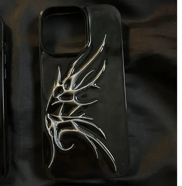 Protective iPhone case with three-dimensional blooming wings design in blurred wings colour