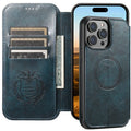 Magnetic phone case with card holster and bracket for iPhone 16, black frosted PU TPU
