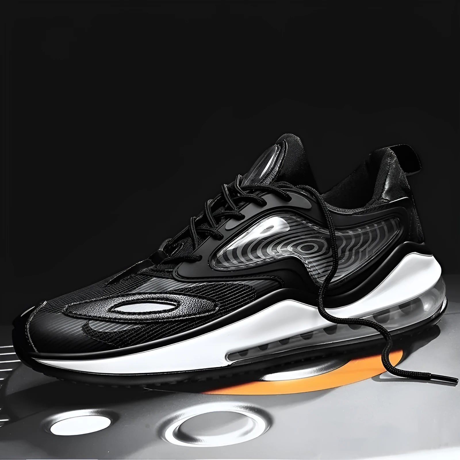 Men's summer air cushion casual shoes in Space Black with height increase feature and rubber sole
