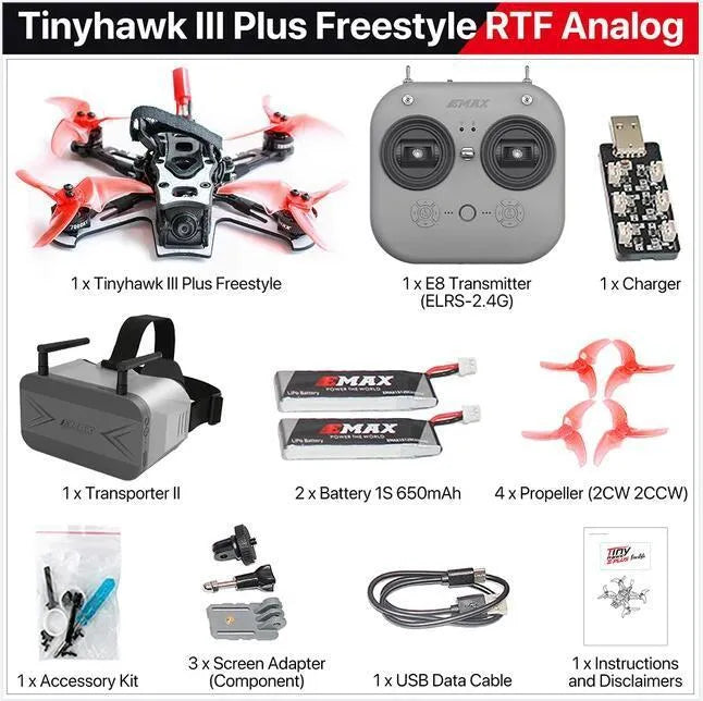 Tinyhawk III Plus Freestyle HD ELRS version FPV drone with plastic frame and E8 transmitter
