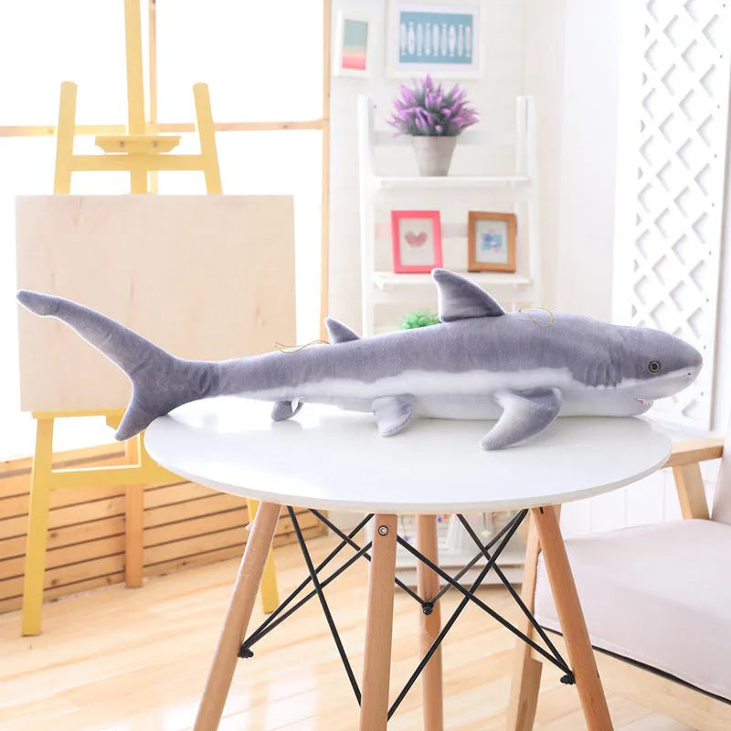 Simulation children's shark plush toy in 60cm height with realistic grey and white colouring