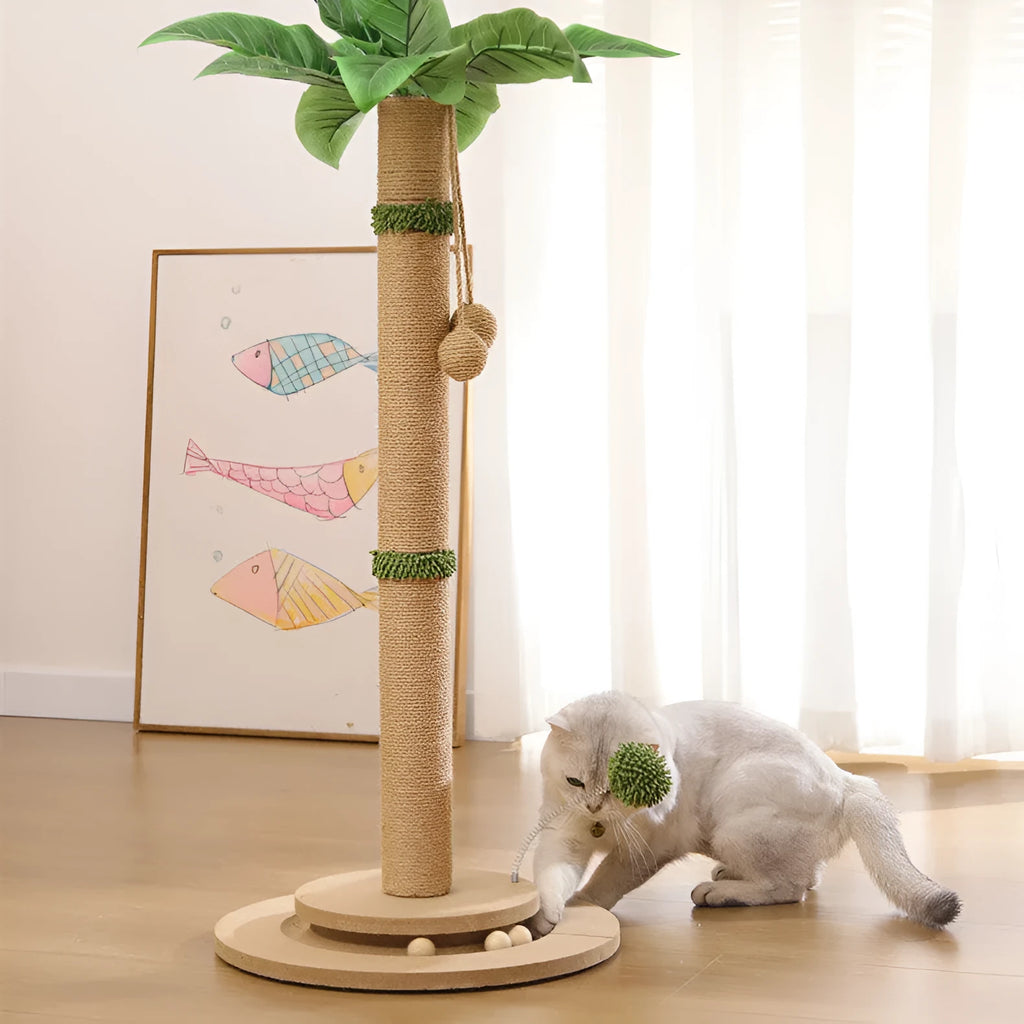 Self-Hi vertical cat climbing frame with a canna-coloured column and hemp rope scratching surface.