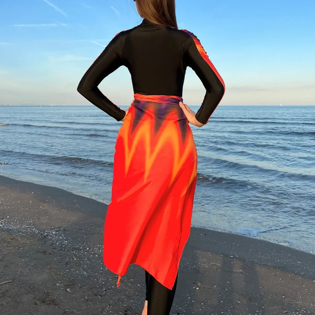 Women's conservative beach swimsuit three-piece set in colour 427 with polyester construction