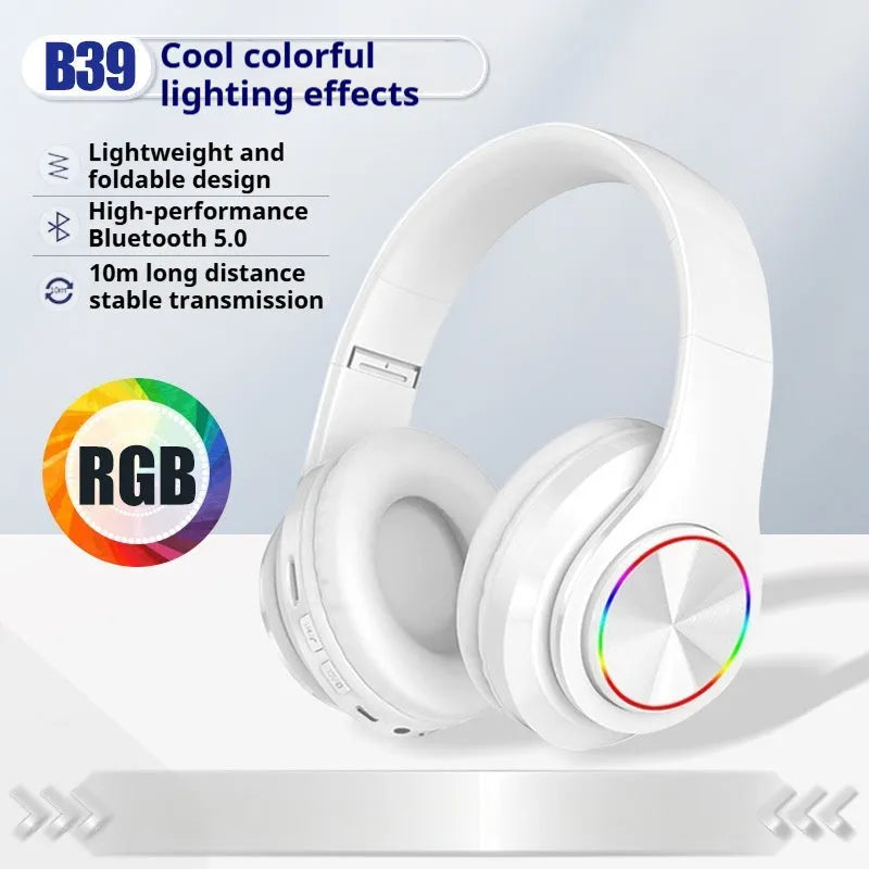 Black wireless Bluetooth gaming headset with head-mounted design and microphone.