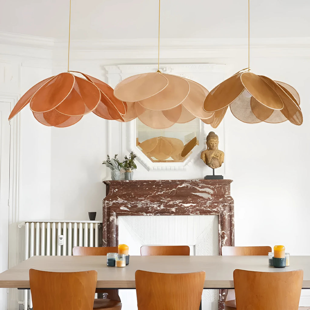 Bohemian-style fabric hanging chandelier in a choice of colours and diameters.