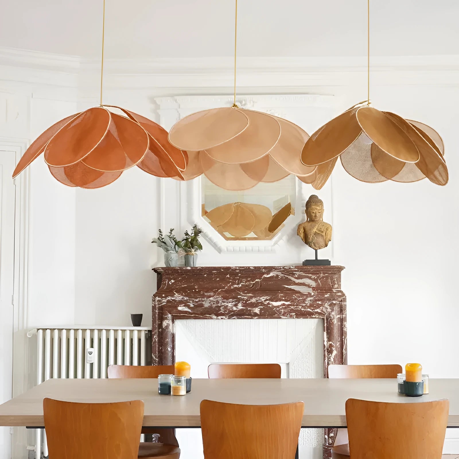 Bohemian-style fabric hanging chandelier in a choice of colours and diameters.