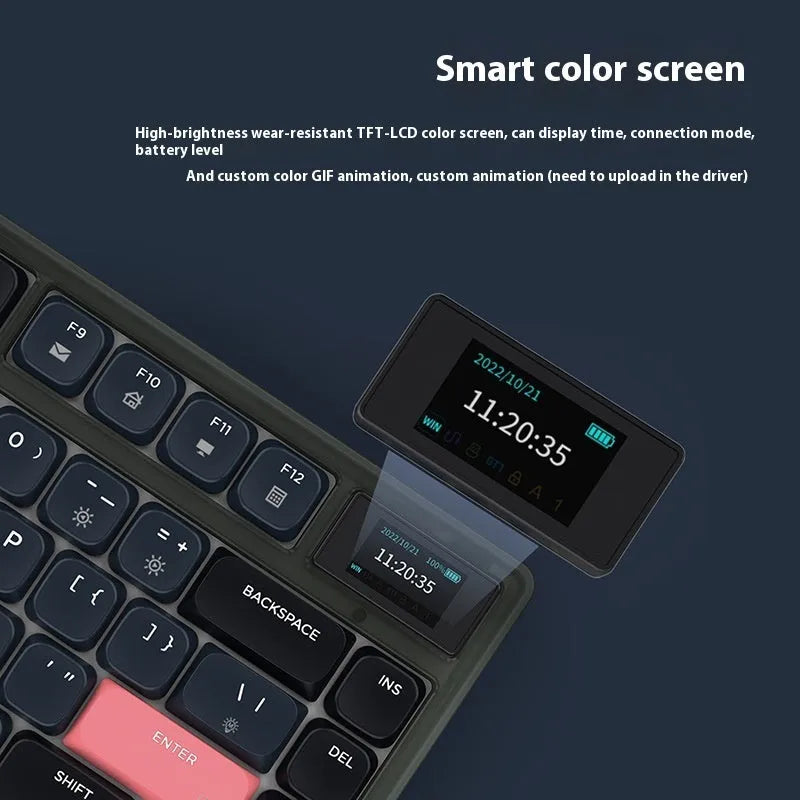 Ajazz AK832PRO three-mode mechanical keyboard in green or tea colour with compact 81-key layout