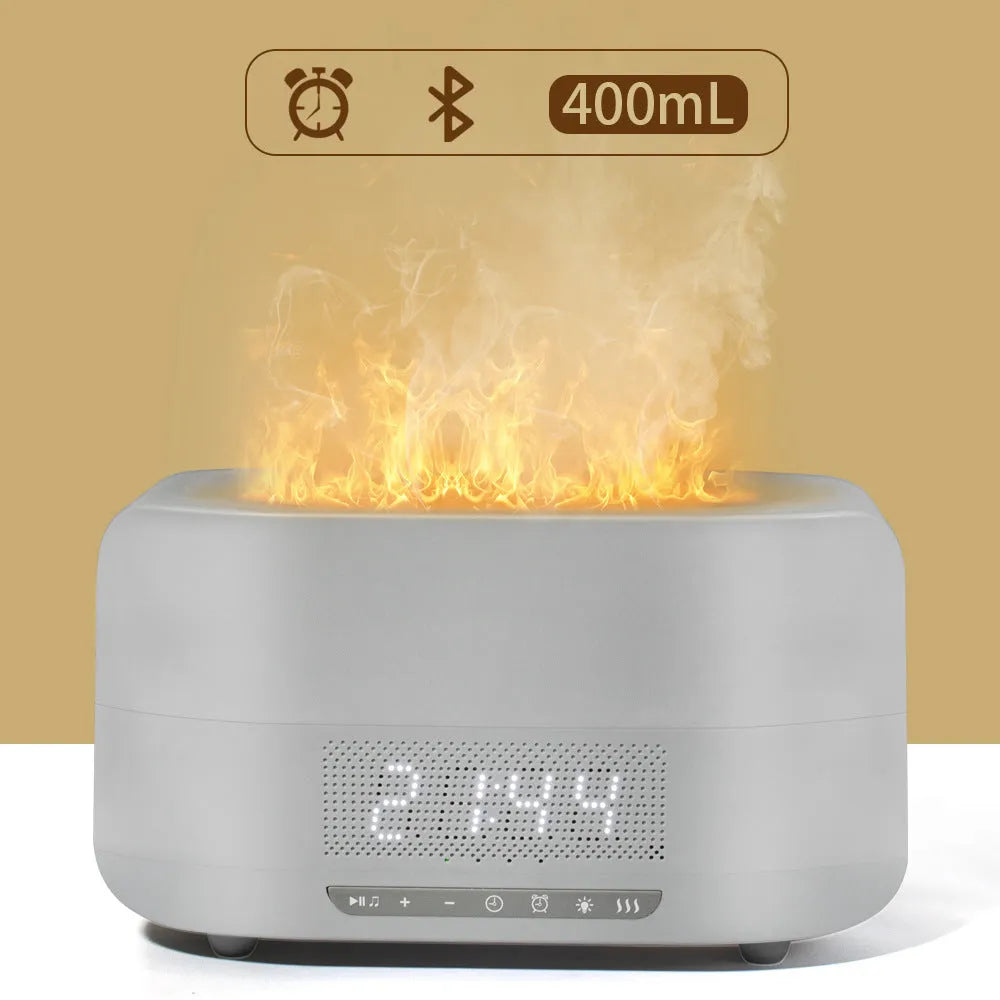 Square firelight speaker and humidifier with 4-6L tank, USB power, remote control, in white