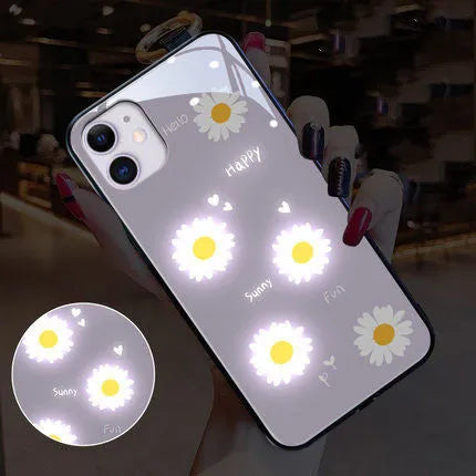 Luminous phone case with voice-activated lighting and painted daisy design for Apple iPhone
