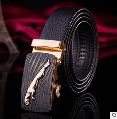 Men's leather automatic buckle belt with 3.55cm cowhide body in black or brown for business wear
