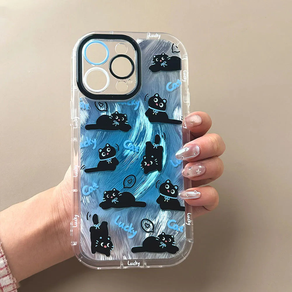 Blue cat pattern PC phone case for Apple iPhone with spray paint finish, fall protection design
