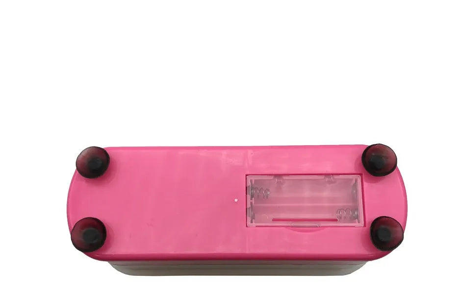 Analog ultrasonic cleaner in blue plastic casing with battery compartment and suction cups for cleaning glasses and contact lenses