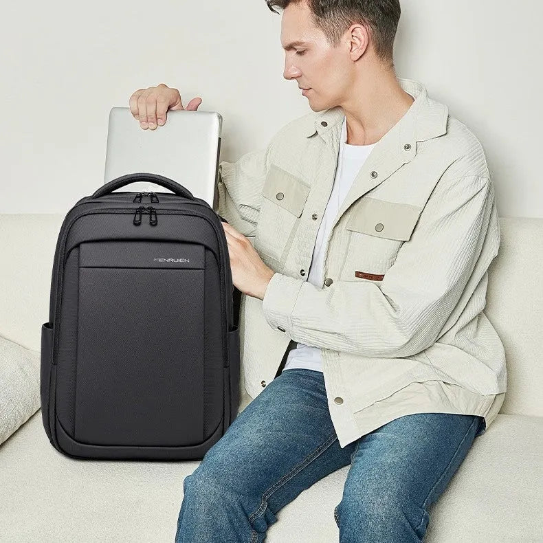 Oxford cloth backpack in black with air cushion straps and laptop compartment, three size options 13-34L