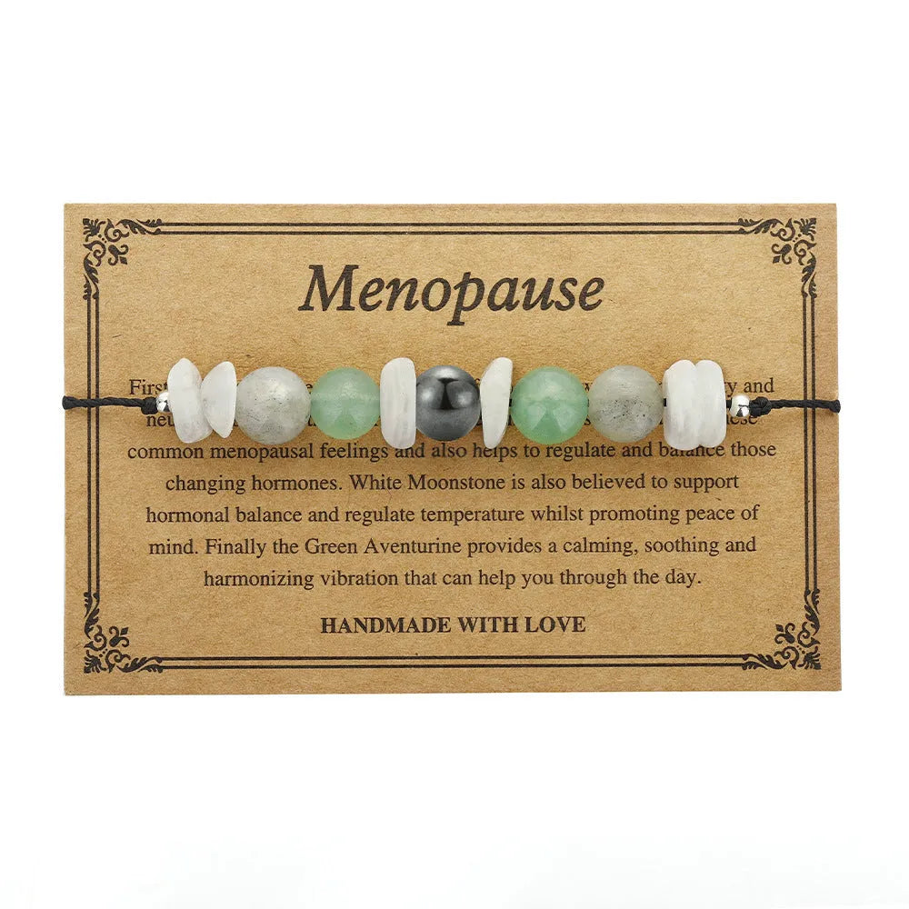 Women's geometric stone bead bracelet with colourful beads in geometric pattern on wrist