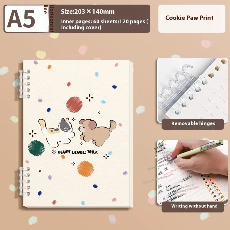A5 thickened loose-leaf notebook with detachable coil and cute cover, 60 sheets, student stationery