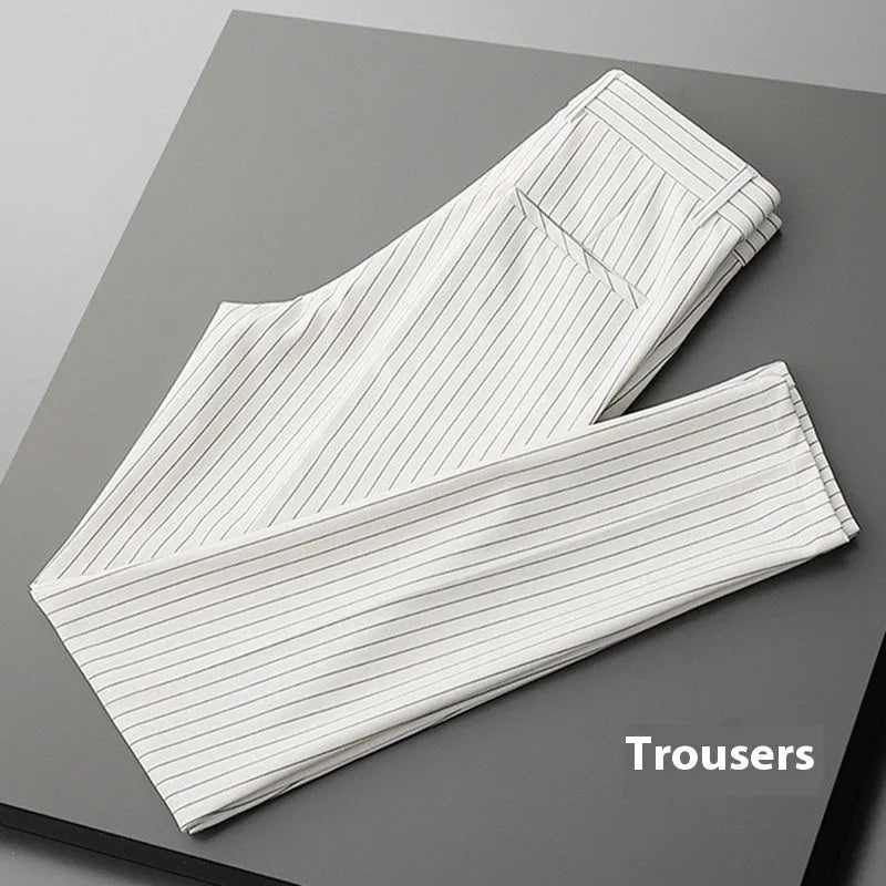 Men's loose striped suit pants in black and white cropped jeans and trousers styles