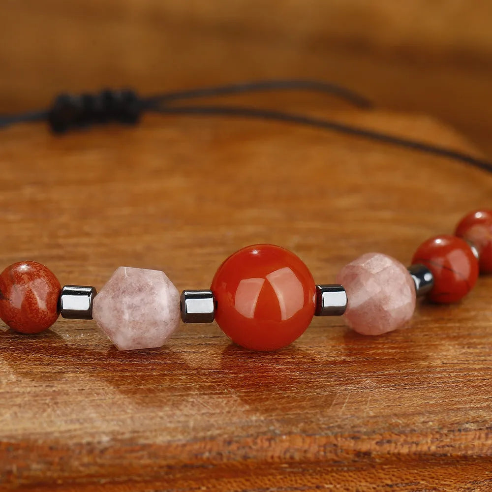 Handmade geometric bracelet with sunstone, redstone and copper beads