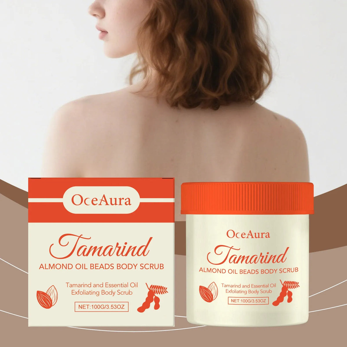 Tamarind Almond Body Scrub 100g pot with creamy texture and exfoliating particles