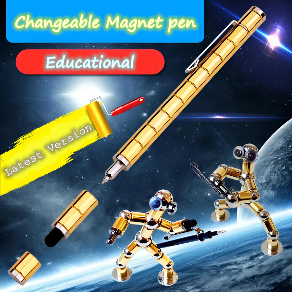 Magnetic polar pen with modular magnetic rings and steel balls, 0.5mm tip, and capacitive head